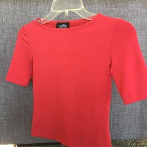 Small tight red nylon shirt